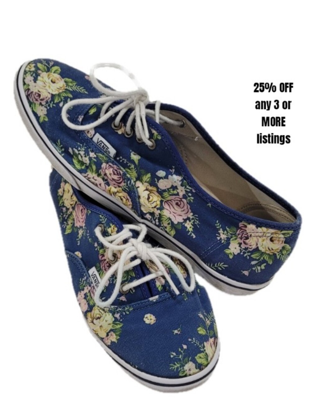 Vans Navy Floral Canvas Lace-Up Sneakers Size 8 Women 6.5 Men